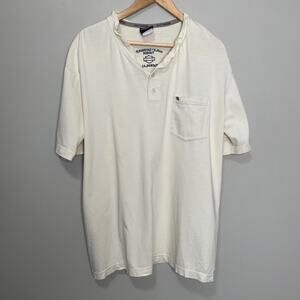 Harley Davidson Embroidered Henley Short Sleeve Tee Polo Shirt White